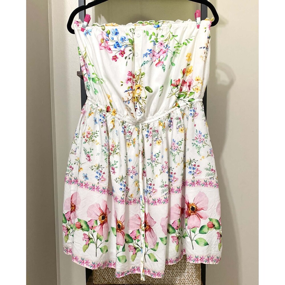 CUPSHE Women’s Floral Print Mini Dress White Pink Green Yellow Size L NWT